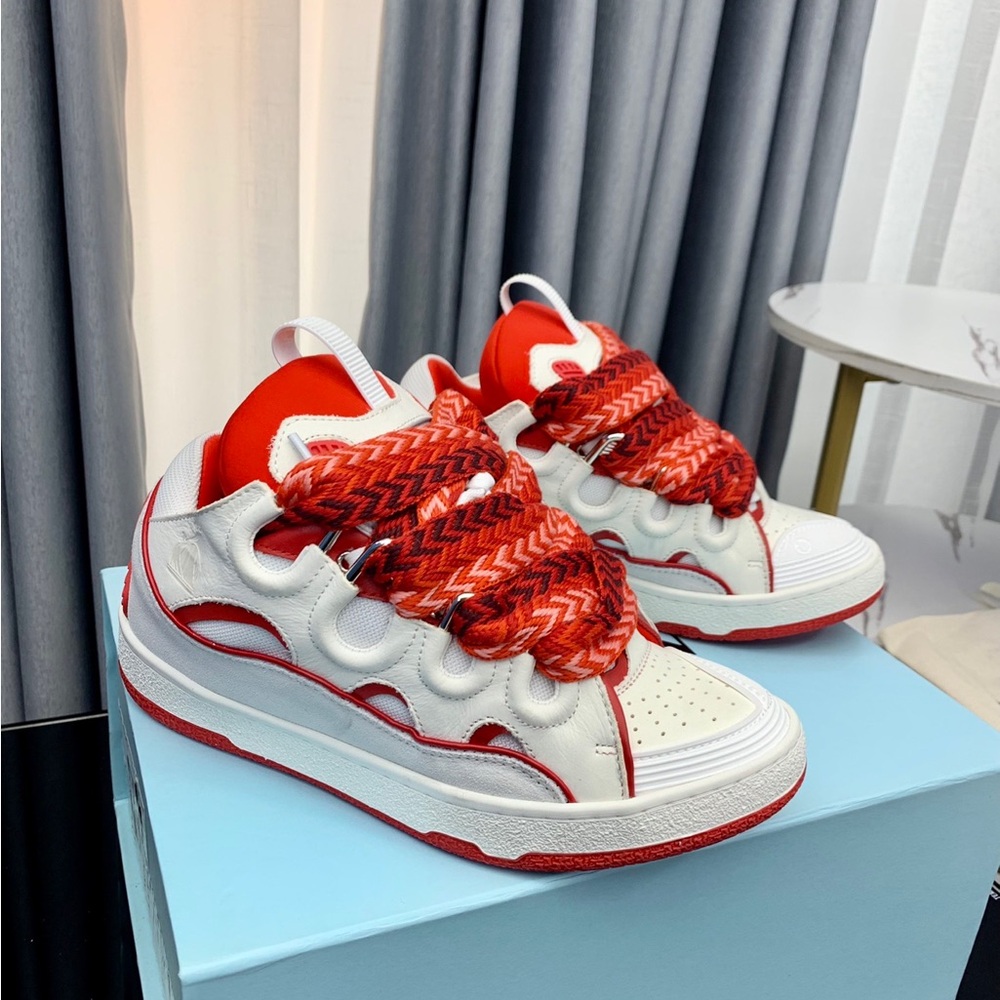 Lanvin Red and White Braided-Lace Women's Sneakers - Picture 6 of 9